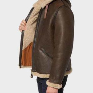 Men's Dark Brown Hooded B6 Shearling Jacket