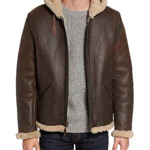 Men's Dark Brown Hooded B6 Shearling Jacket