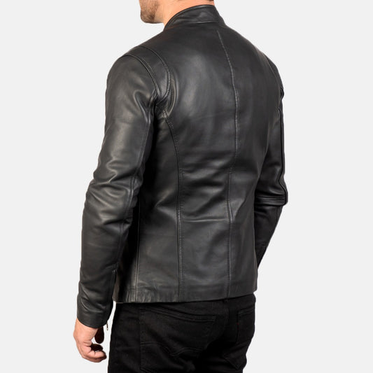 Black Moto Cafe Biker Leather Jacket