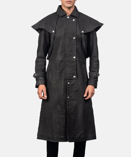 Mens-leather-dress-coat-Maverick-Black-Duster