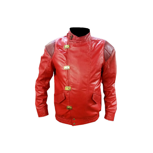 Mens Akira Shotaro Kaneda Capsule Logo Pill Biker Bomber Leather Jacket