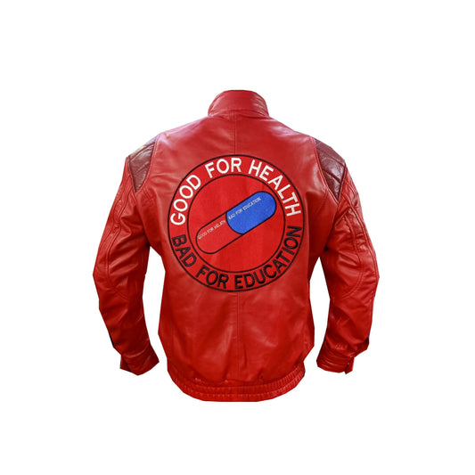Mens Akira Shotaro Kaneda Capsule Logo Pill Biker Bomber Leather Jacket