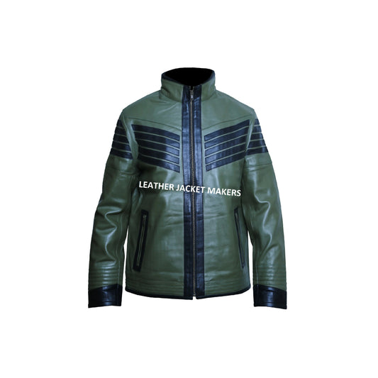 Mens Green Motorcycle Leather Jacket