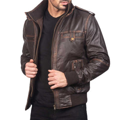 Men's Brown collar Leather Jacket