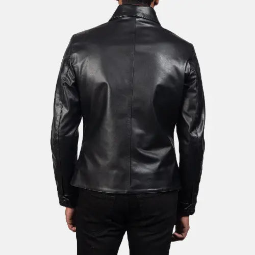 Men' Mod Black Leather Blazer