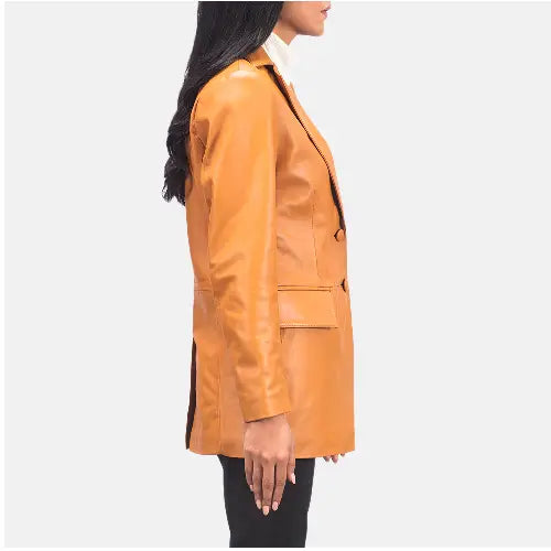 Brown women leather blazer jacket