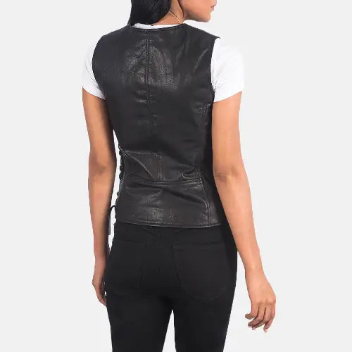 Black Leather Biker Vest for Women