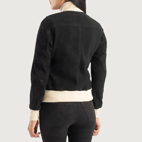 Black Suede Varsity Jacket Women