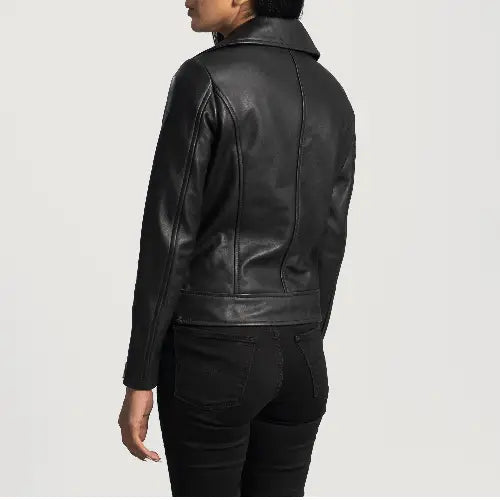 Black Leather Biker Jacket for Women
