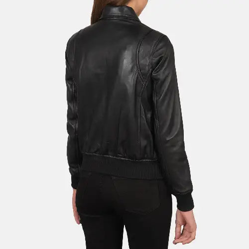 Black Leather Aviator Jacket for Women
