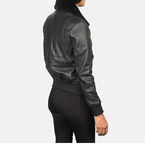 Black Aviator Leather Jacket Women’s