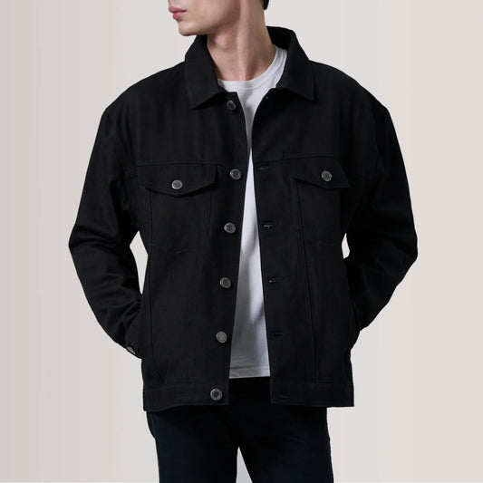 New Eddie Black Oversized Denim Trucker Jacket
