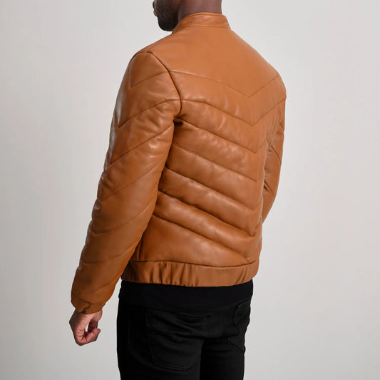 New Latest Travis Tan Leather Puffer Jacket