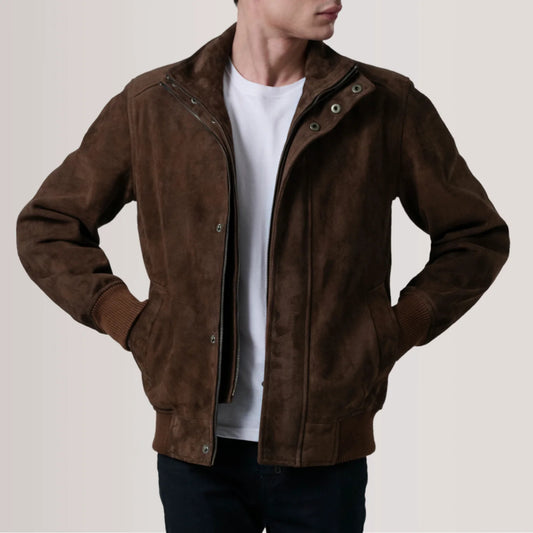 New Lester Brown Suede Bomber Jacket for Men