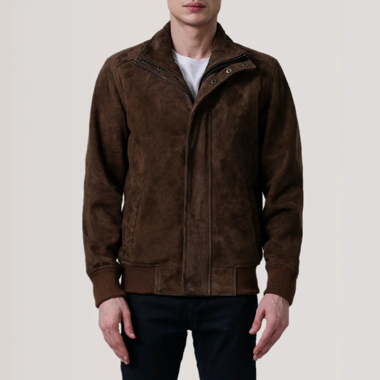 New Lester Brown Suede Bomber Jacket for Men