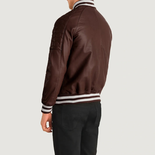 New Pascal Maroon Leather Varsity Jacket