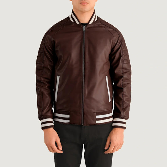 New Pascal Maroon Leather Varsity Jacket
