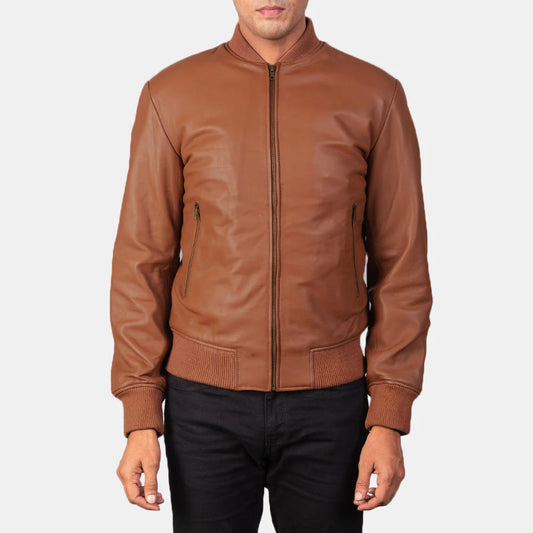 New Shane Brown Leather Bomber Jacket