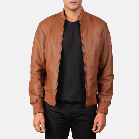 New Shane Brown Leather Bomber Jacket