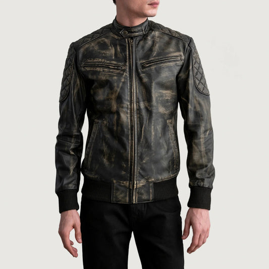 New Sven Distressed Brown Leather Bomber Jacket