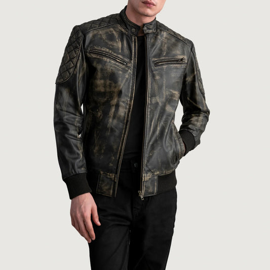 New Sven Distressed Brown Leather Bomber Jacket