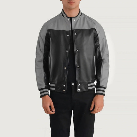 New Terrance Black & Grey Leather Varsity Jacket