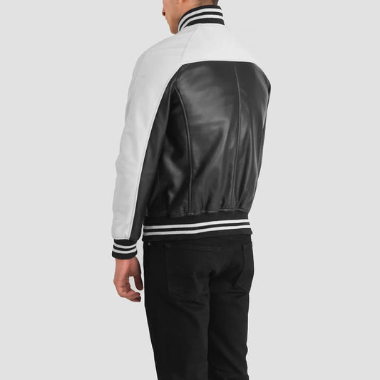 New Terrance Black & White Leather Varsity Jacket