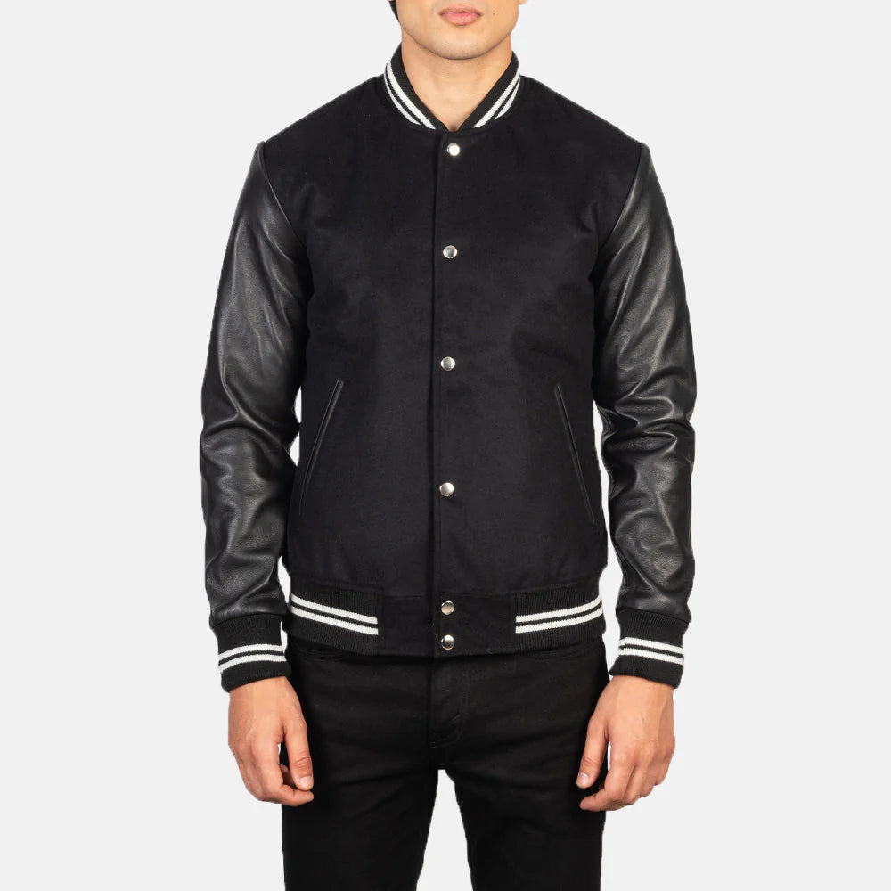 New Vaxton Black Striped Hybrid Varsity Jacket