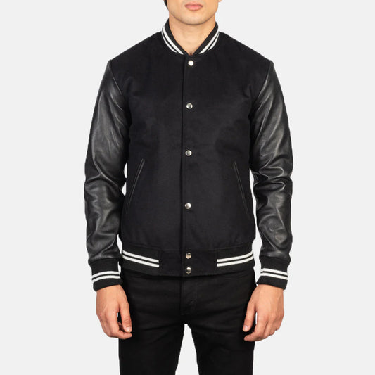 New Vaxton Black Striped Hybrid Varsity Jacket