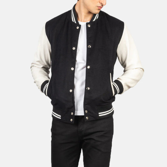New Vaxton Black & White Hybrid Varsity Jacket