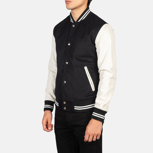 New Vaxton Black & White Hybrid Varsity Jacket
