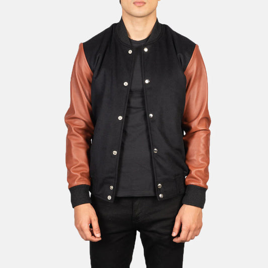 New Vaxton Brown & Black Hybrid Varsity Jacket