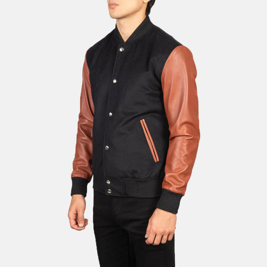 New Vaxton Brown & Black Hybrid Varsity Jacket