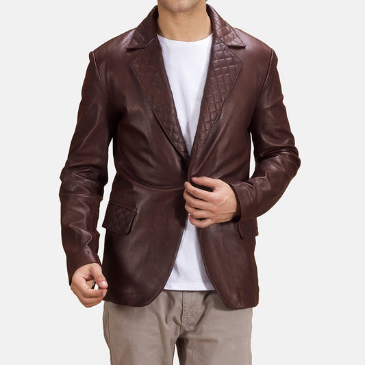 Maroon Dignity Men's Leather Blazer