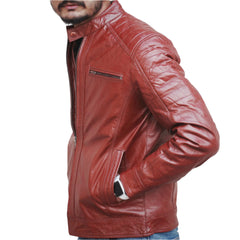Reddish Brown Men's Western Leather Biker Jacket