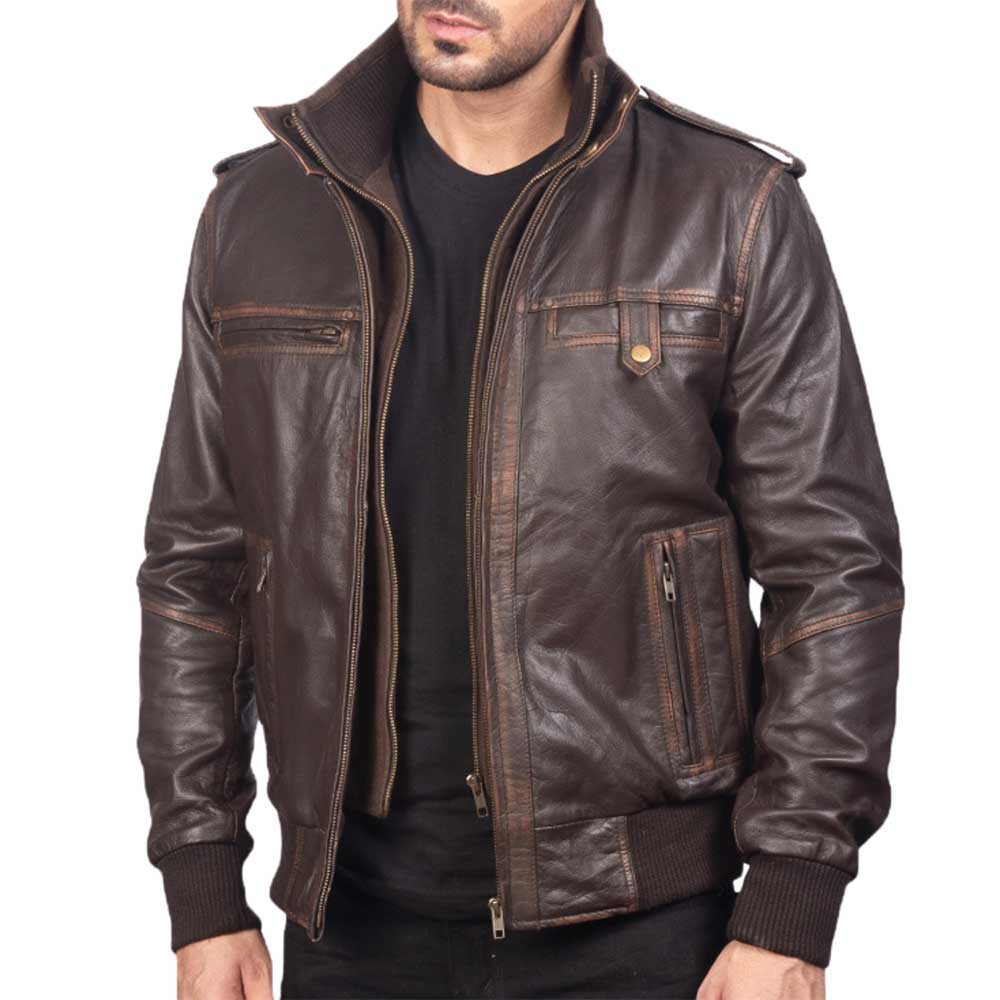 Men's Brown collar Leather Jacket