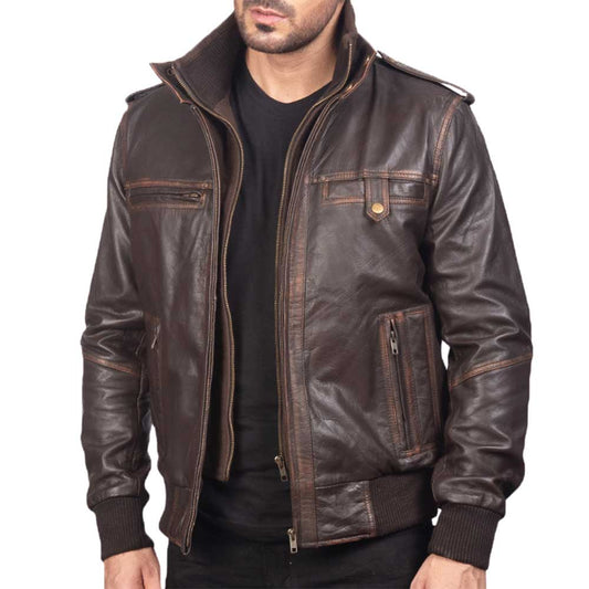 Men's Brown collar Leather Jacket