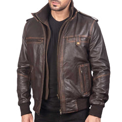 Men's Brown collar Leather Jacket