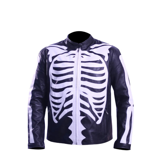 Skeleton Leather Jacket For Mens Motorcycle Bikers Costume