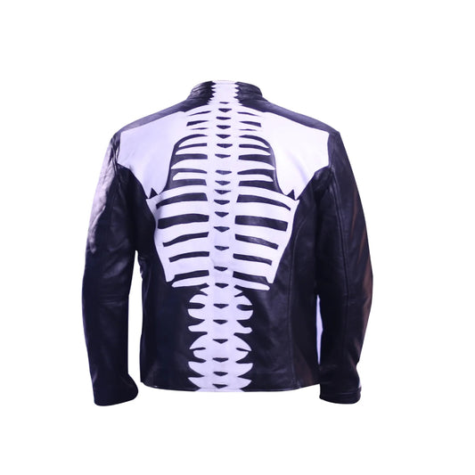 Skeleton Leather Jacket For Mens Motorcycle Bikers Costume