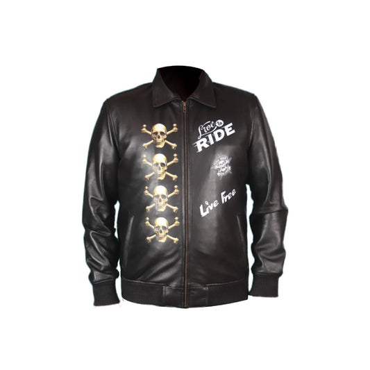 Skull Ride Digital Print Biker Sheep Leather Jacket