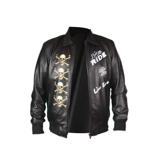 Skull Ride Digital Print Biker Sheep Leather Jacket