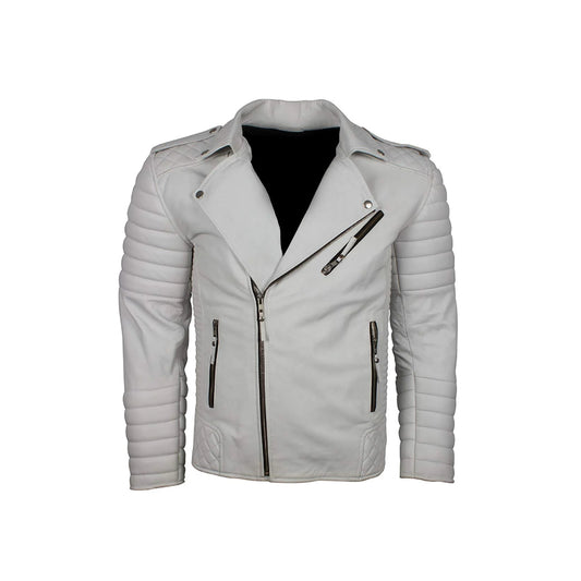 Mens White Boda Biker Leather Jacket