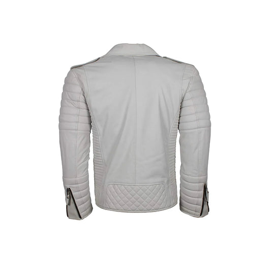Mens White Boda Biker Leather Jacket