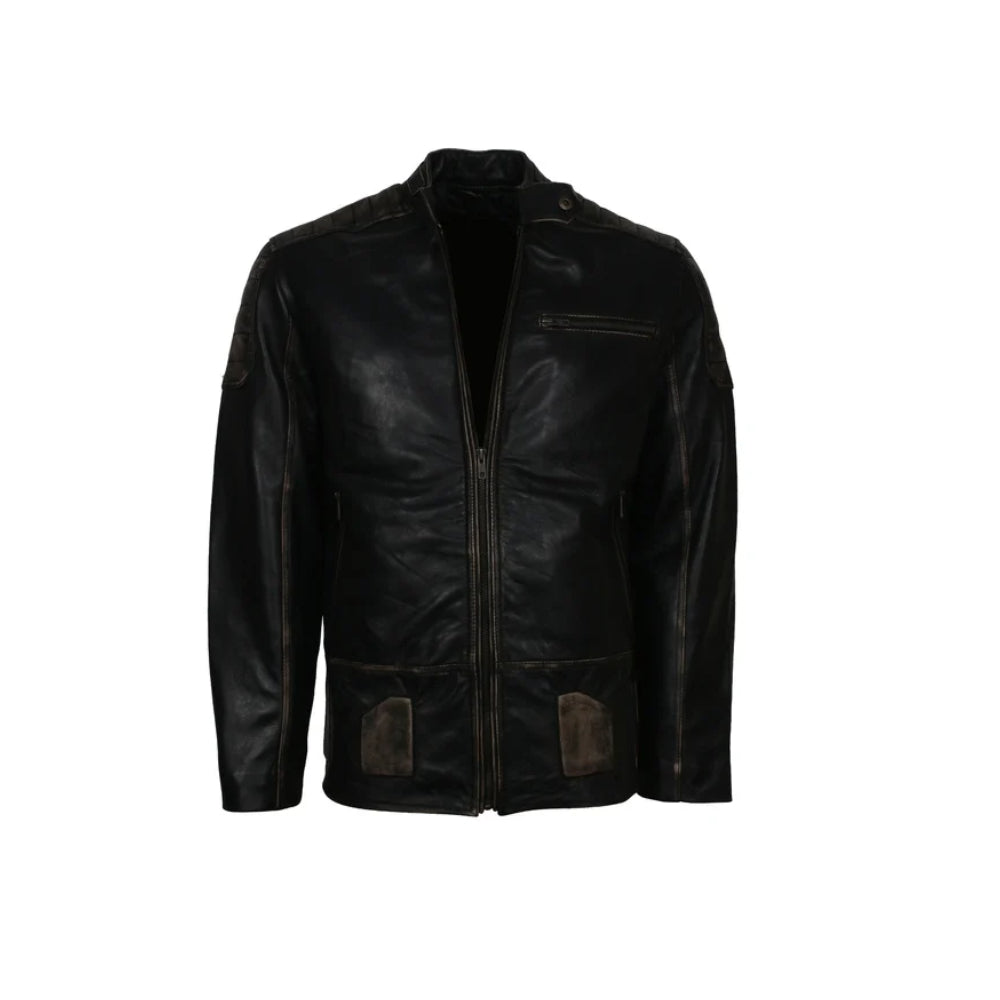 Mens Motorcycle Leather Jacket Black