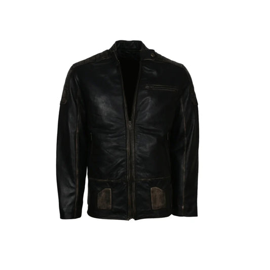Mens Motorcycle Leather Jacket Black