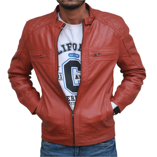Dignity Leather Tan Brown Biker Jacket Men's