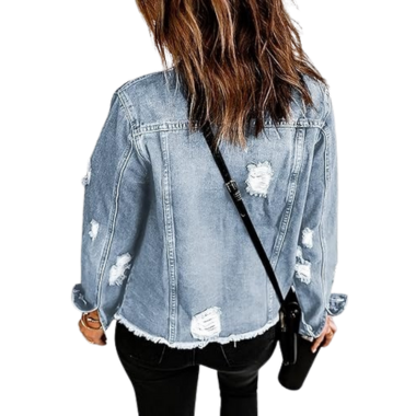 EVALESS Womens Crop Denim Jean Jacket - Blue