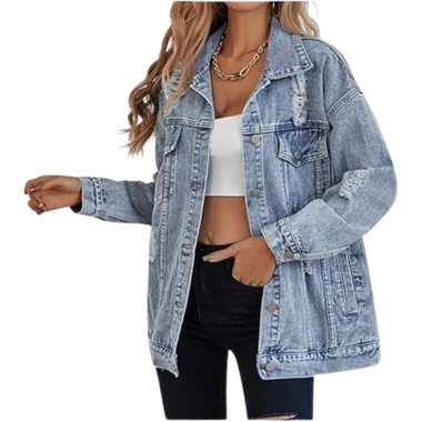 Women's long oversized denim Jeans jacket - Blue