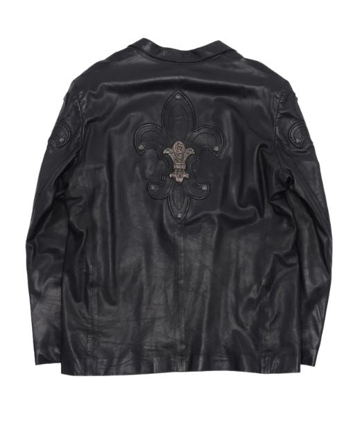 Chrome Hearts Hermes Scarf Lined Silver Leather Blazer Jacket